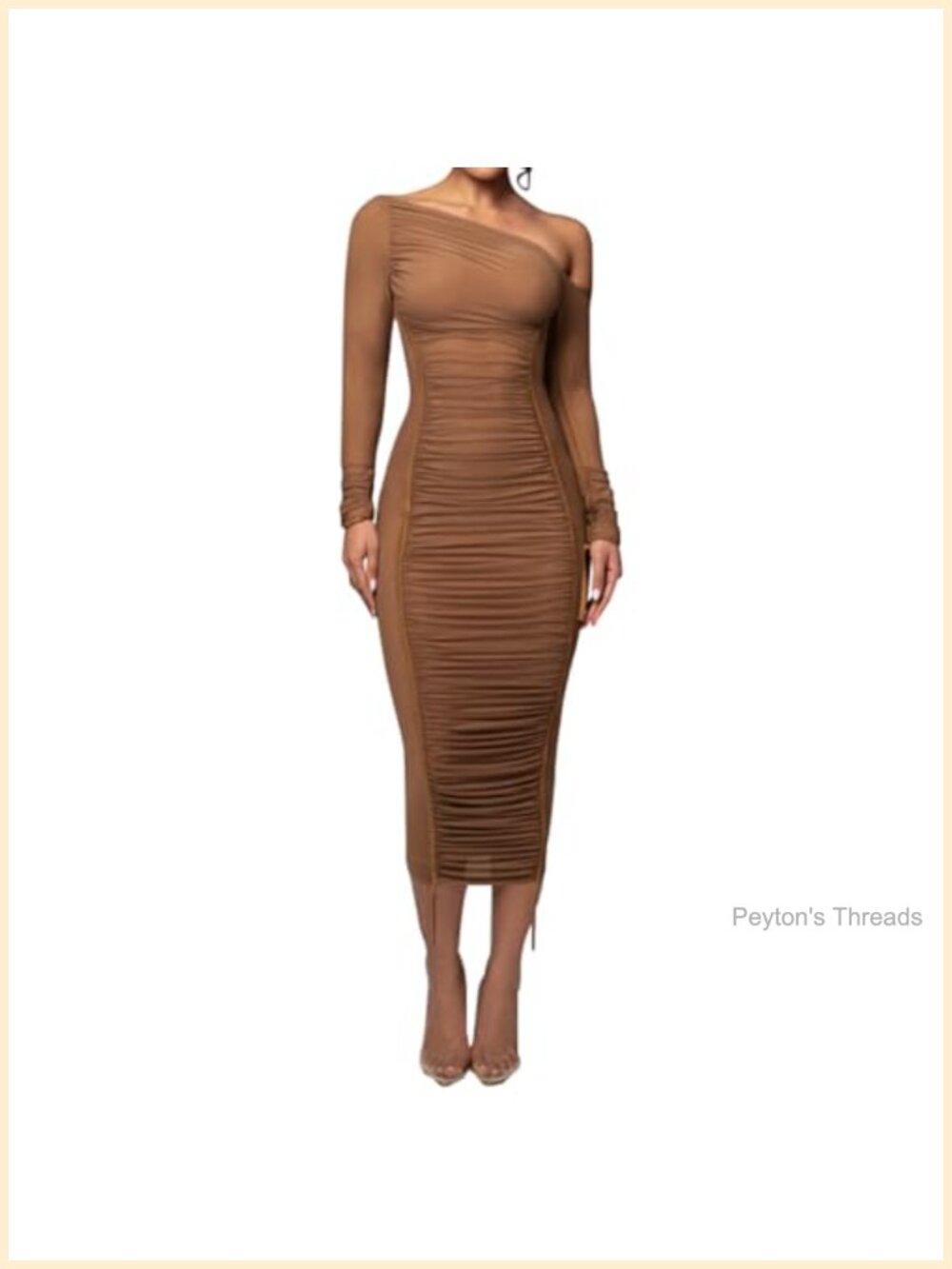 Sheer Mesh Bodycon Maxi Dress Long Sleeve Off Shoulder Party Club Ruched